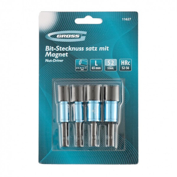 Набор бит с торцевыми головками 8, 10,12, 13 мм, магнит. Nut-Driver, S2 Gross 11627