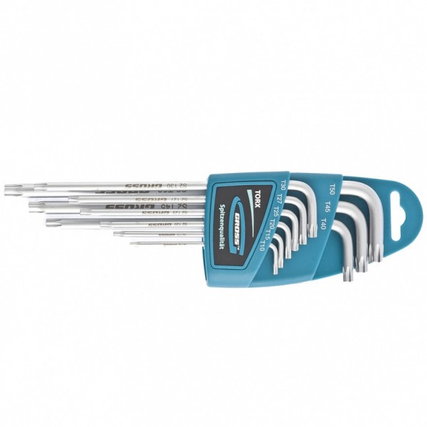 Набор ключей имбусовых Torx -TT, 9 шт: T10-T50, экстра-длинные, S2, сатинированные Gross 16408