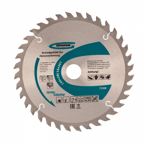 Пильный диск по дереву 160 x 20/16 x 36Т Gross 73308