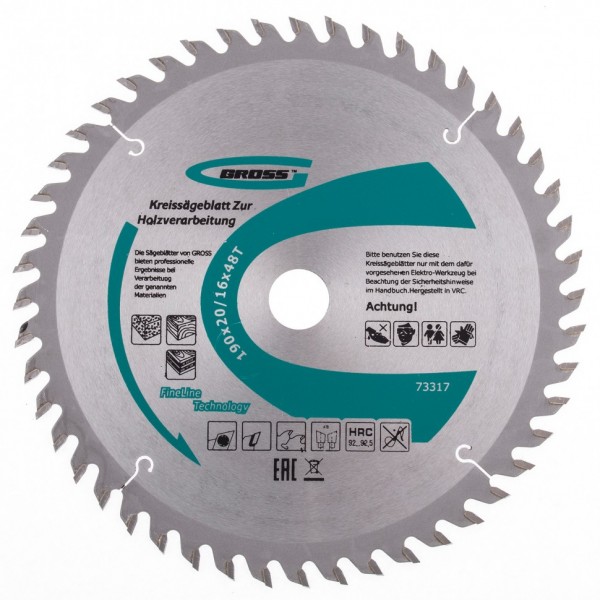 Пильный диск по дереву 190 x 20/16 x 48Т Gross 73317