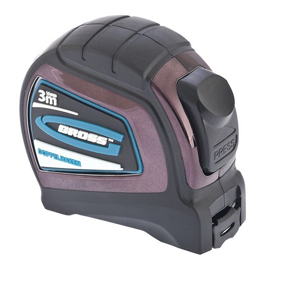 Рулетка Doppelhaken,3 м x 16 мм,односторонний зацеп,Нейлон,двусторонняя шкала,автоматическая фиксация Gross 31122