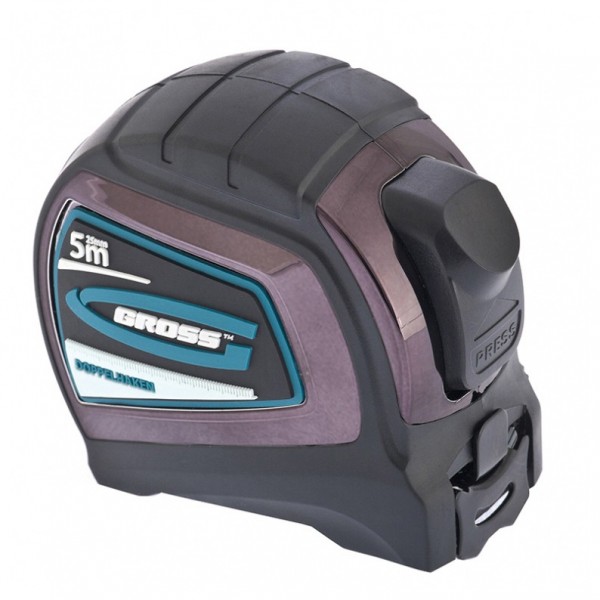 Рулетка Doppelhaken,5 м x 25 мм,двухсторонний зацеп,Нейлон,двусторонняя шкала,автоматическая фиксация Gross 31124