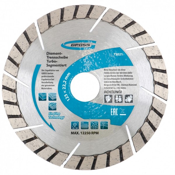Диск алмазный, 230 х 22.2 мм, турбо-сегментный, сухая резка Gross 73026