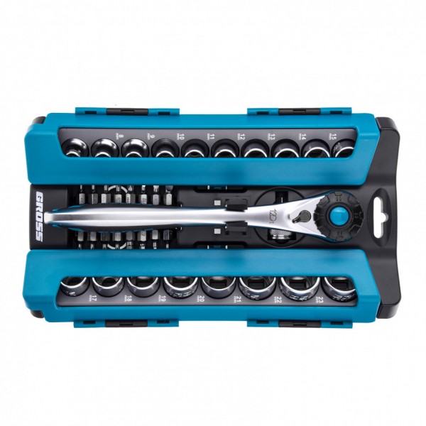 Набор торцевых головок, трещотка 120 зубьев, 36 предметов, 1/2, CrV Gross 14144