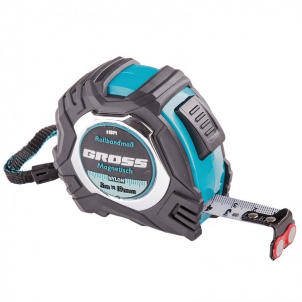 Рулетка Magnetisch 5 м х 19 мм,обрезиненный корпус,автоматическая фиксация,Нейлоновое покрытиеытие,зацеп с магнитом Gross 32571