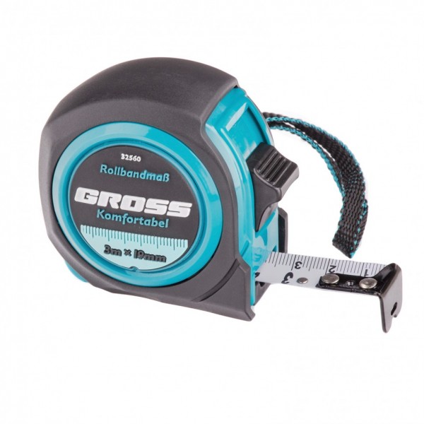 Рулетка Komfortabel 3 м х 19 мм,обрезиненный корпус Gross 32560