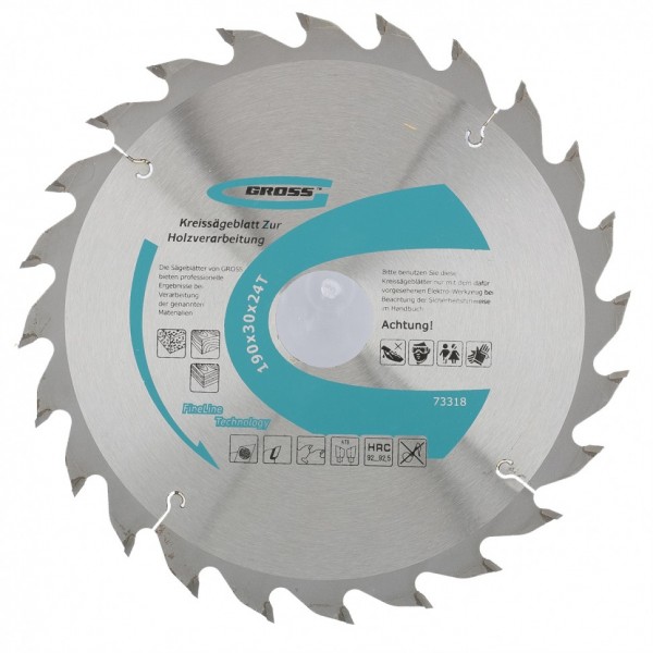 Пильный диск по дереву 190 x 30 x 24Т Gross 73318