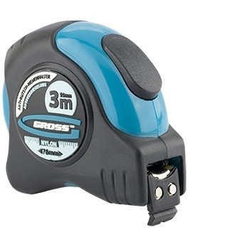 Рулетка Schlagfest,3 м x 19 мм,магнитный обрезиненный зацеп,двусторонняя шкала,Нейлоновое покрытие,автоматическая фиксация Gross 31111