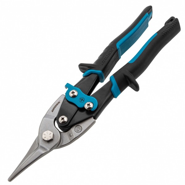 Ножницы по металлу Piranha, 250 мм, прямой рез, сталь CrMo, двухкомпонентные рукоятки Gross 78325