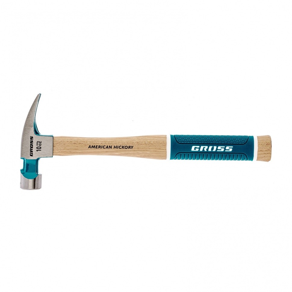 Молоток-гвоздодер, 280 г, угол 75, магнит, обрезиненная рукоятка American hickory GROSS 10417