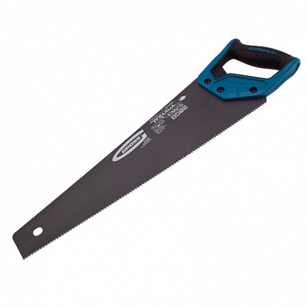 Ножовка по дереву Piranha, 450 мм, 11-12 TPI, зуб-3D, каленый зуб, тефлоновое покрытие полотна, двухкомпонентная рукоятка Gross 24106