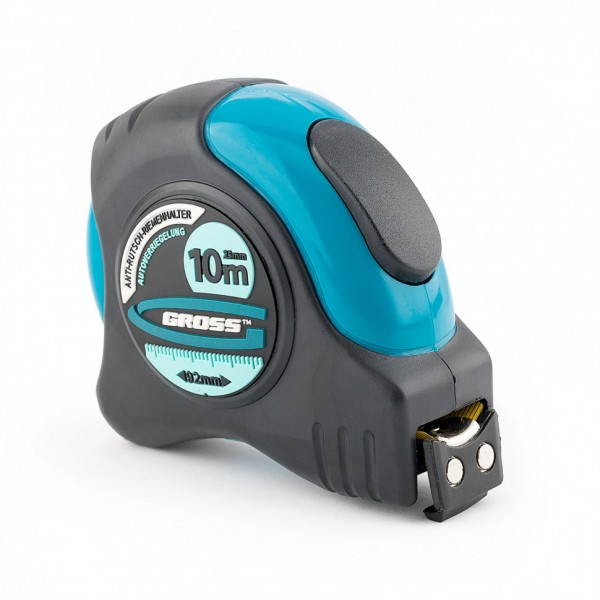 Рулетка Schlagfest,10 м x 25 мм,магнитный обрезиненный зацеп,двусторонняя шкала,автоматическая фиксация Gross 31115