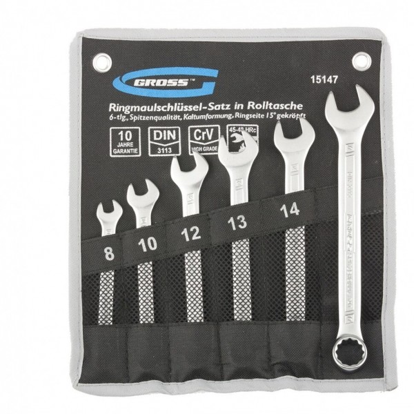 Набор ключей комбинированных 8-17 мм, 6 шт, CrV, холодный штамп Gross 15147